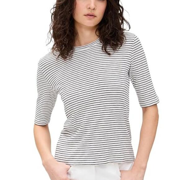 Vince Stripe Elbow Sleeve Ribbed Cotton T-Shirt Size Small - Picture 1 of 6
